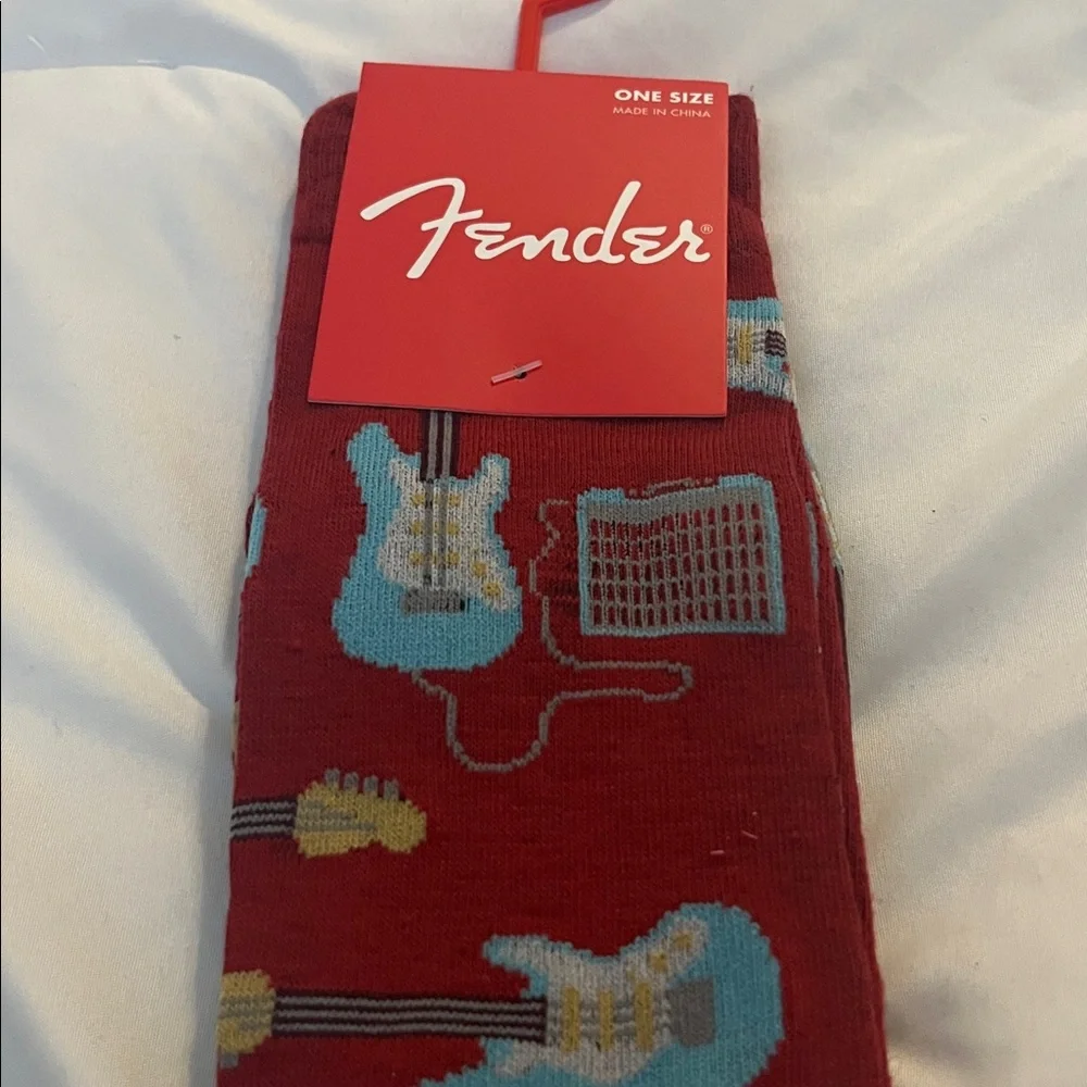 New Fender Music Instrument Guitar Amp Men's Red Blue Guitar Socks OS US 7-12